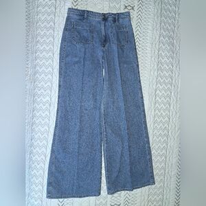 Mango Pockets Classic Blue Wide-Leg Women Jeans Sz 8